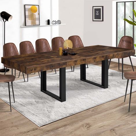 PHOENIX Mesa de comedor rectangular extensible para 6-12 personas en madera envejecida y negra 200-300 cm (1/5)