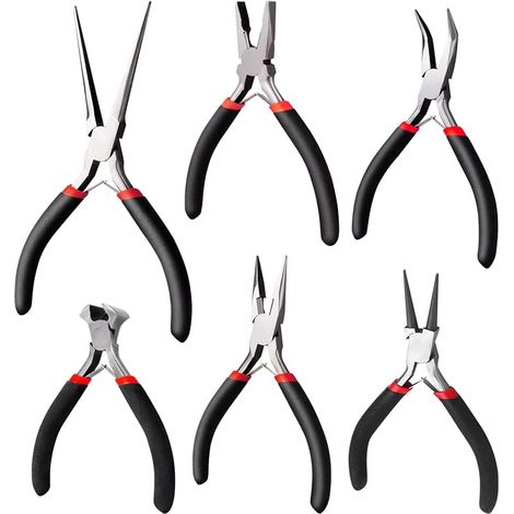 6 pièces mini set de pinces avec sac, contient des pinces pointues et rondes, arc et fil d'acier, pour bricoleurs et enseignants (1/5)