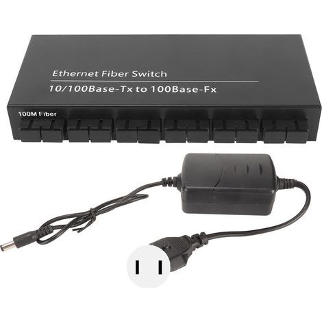Commutateur Ethernet optique 8 ports 10/100Mbps Tx1310nm, indicateur LED, Plug and Play, commutateur rapide pour réseau 100‑240V prise US (1/4)