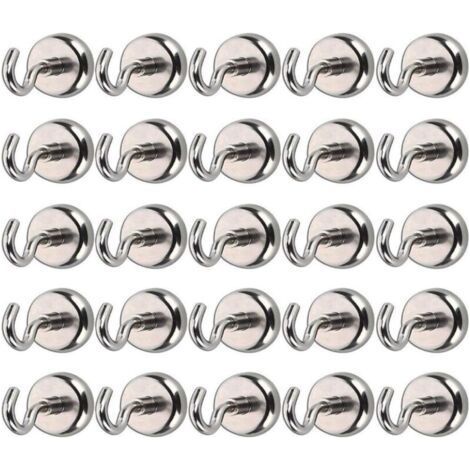 25 Pack Magnetic Hooks, Storage Hook, Powerful Neodymium Magnet, 8kg Pulling Force for Kitchen Office Lockers Fridge Magnet (Silver) (1/4)
