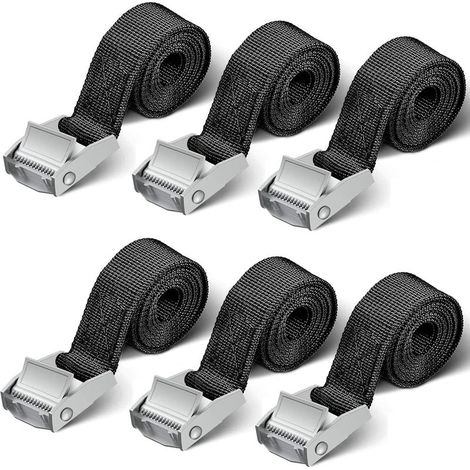 Lot de 8 Sangles d'Arrimage Courtes avec Serrure de Serrage Sangles d'Arrimage Courtes avec Cliquet Petites Sangles d'Arrimage pour Voiture, Vélo, Camion, Moto, Bagages, 25mmx6m, Noir (1/5)