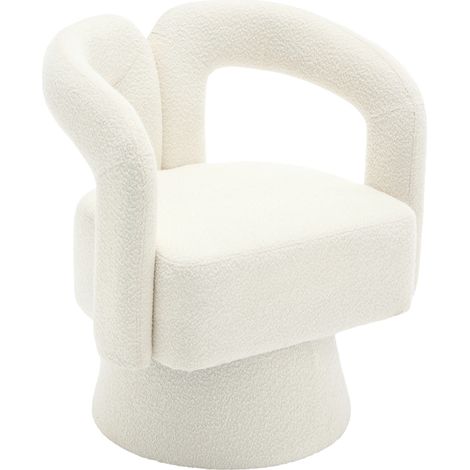 Fauteuil pivotant 360° en boucle beige, assise rembourrée, structure bois et métal, pour salon et bureau (1/5)