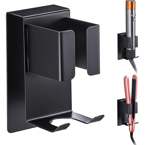 Ecleanfy - Support Lisseur, Porte Seche Cheveux Mural Sans Perçage, Porte lisseur Cheveuxs, support Seche Cheveux et Lisseur, Support Mural pour Fer à Friser,lisseurs & Styler Accessoire, Noir(Lot de (1/5)