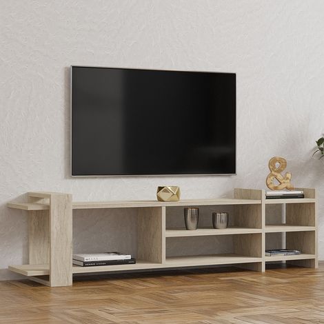 Mueble para TV Zubiena, 2 estantes, 5 huecos, soporta 40 kg, 156x30x40h cm Beis Mármol (1/5)