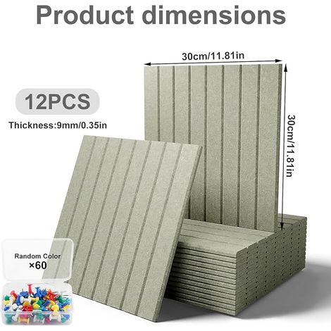 Felt Notice Board Sticker 30 x 30 cm Decorative Felt Wall Panel with Push Pins for School Home Kitchen Office Green Vertical Stripe (1/4)