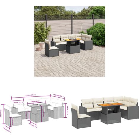 7-tlg. Garten-Sofagarnitur mit Kissen Schwarz Poly Rattan - Gartenmöbel - Outdoor Möbel - Rattan Gartenset - PE-Rattan - Lounge Set - Home & Living (1/3)