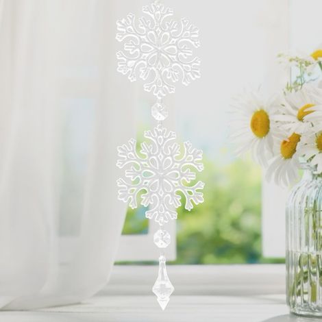 10 guirlandes de cristaux en forme de flocons de neige, décoration de fenêtre à suspendre en verre (pendentif pointu) (1/4)