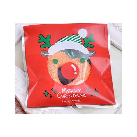 Autre décoration pour Noël,Sacs d'emballage autocollants de Noël 100 pièces 10x10 Sacs de Noël Sacs à bonbons Sacs à macarons Sacs à savon faits à la main Sacs d'emballage10x10cm Elan de Noël (1/4)