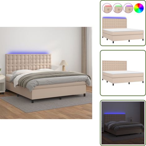 Tête de lit réglable - vidaXL Sommier à lattes de lit avec matelas LED Cappuccino 160x200 cm - Bande LED colorée (1/5)
