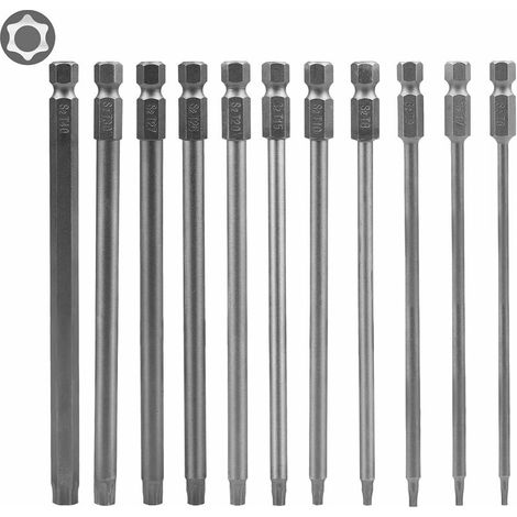 Set mit 11 manuellen Torx-Schraubendrehern, 100 mm, S2-Legierungsstahl, T6, T7, T8, T9, T10, T15, T20, T25, T27, T30, T40, mit magnetischen Spitzen (1/5)