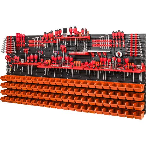Panneau mural pour outils de garage + 40 supports, 88 plateaux, 6 étagères (1/5)