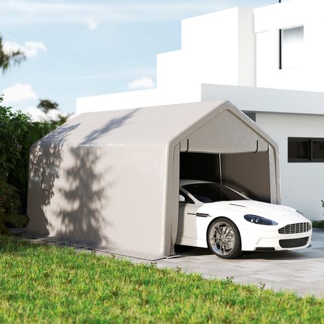 Carport tente de garage 3 x 5.2 m. abri voiture extérieur carport pour voiture avec porte enroulable amovible gris