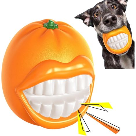 Hundekauspielzeug, geeignet für intensives Kauen - unzerstörbares Hundespielzeug, robustes Hundekauspielzeug (orangefarbenes Gummi) (1/4)