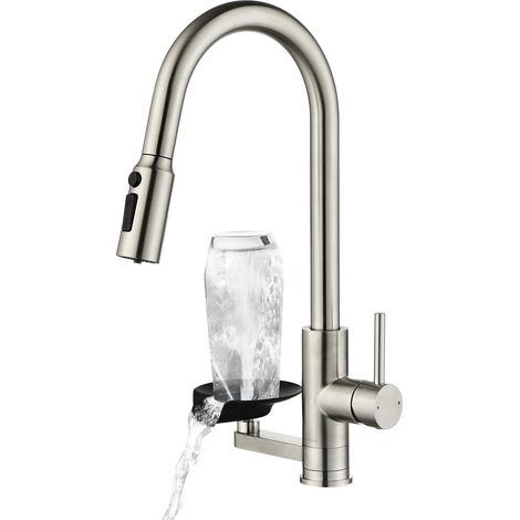 Robinet Cuisine 3-en-1 Filtre Lave-verres, Douchette Extractible Double jet (1/5)