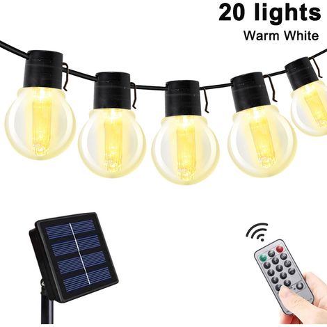Guirlande Lumineuse Solaire - 20 Ampoules G50 - 8 m - Étanche IP65 - 8 Modes - Blanc Chaud et Couleurs - Pour Extérieur Jardin Balcon (1/5)