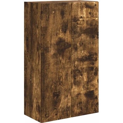 Moderno mobile TV da parete rettangolare 59,5 x 31 x 100 cm pratico con vani portaoggetti in legno multistrato rovere fumo 020055044