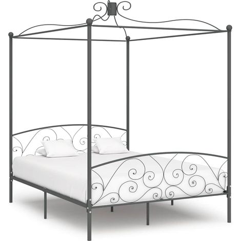 Cadre de lit à baldaquin sans matelas gris métal 180x200 cm (1/5)