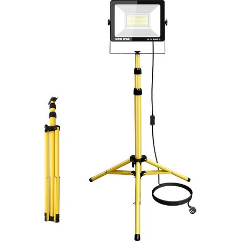 Projecteur Chantier LED sur Pied 100W Spot LED Extérieur Filaire Lumiere de Chantier 10000LM, 6000K Blanc, Etanche IP66, Portable Lampe de Travail Pour Garage Atelier Construction (1/5)