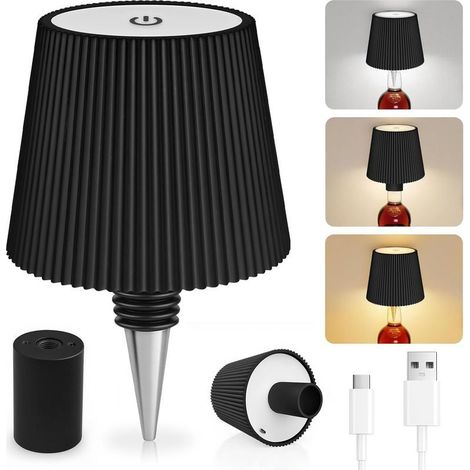 (Noir)Lampe Bouteille LED Rechargeable, 3 Modes De Température De Couleur Réglables, Tactile, Protection IP54, Lampe De Table Rechargeable USB Sans Fil, Pour Restaurant, Chambre, Jardin, Bar (1/5)
