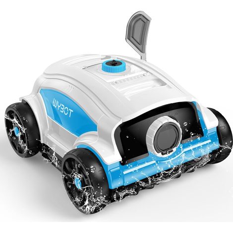 Robot Swimming Pool, Wireless Pool Vacuum Cleaner with Battery, Automatic Parking, Pool Cleaner for Above Ground Pools 100 m², Adjustable Nozzle, 120 Min (White Blue) (1/5)