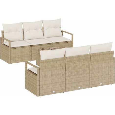 Sofa Set 7 pcs 6-Seater Beige and Cream Poly Rattan vidaXL (1/5)
