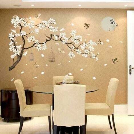 Stickers Muraux Fleurs Arbre Oiseau, Stickers Muraux Arbre Élégant Belle Maison Arrière Plans Grande Taille Décalcomanie Pour Salon Chambre Bricolage Vinyle Chambres Décoration 187 × 128 Cm (1/5)
