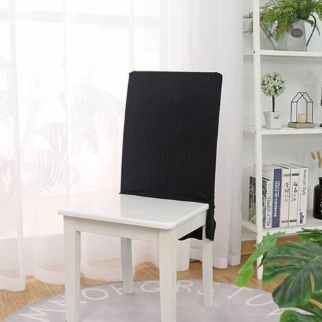 Set mit 6 Stretch-Jacquard-Stuhlrückenbezügen mit Volant, abnehmbar und waschbar, Universalgröße, für Esszimmer, Hotel (schwarz) (1/5)