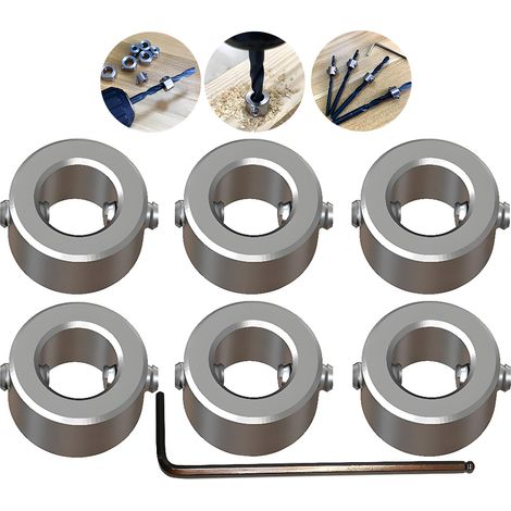 Butée de Profondeur de Foret, Butée de Profondeur Colliers Anneau Positionneur Durable Foret À Bois (ID:8mm, 6pcs), avec clé Hexagonale (1/4)