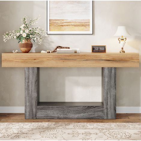 Consola de entrada 160 x 30 x 82,5 cm en tablero de partículas efecto madera natural HAVRYA (1/5)