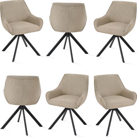 Goeurvant 360° drehbarer Sessel mit geschwungener Rückenlehne und weichem Kissen, perfekte Kombination aus Stil und Komfort - 6er Set - Grau/Braun - Leinen