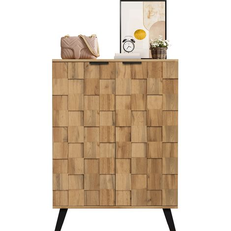 Scarpiera moderna con 5 scomparti, 4 ripiani regolabili, ante effetto legno e chiusura ammortizzata, 80,5 x 35 x 109,5 cm CHICFURN (1/5)