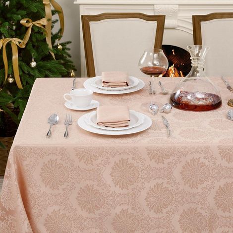 Nappe 140x180 cm Vieux Rose rectangulaire, imperméable, motif baroque