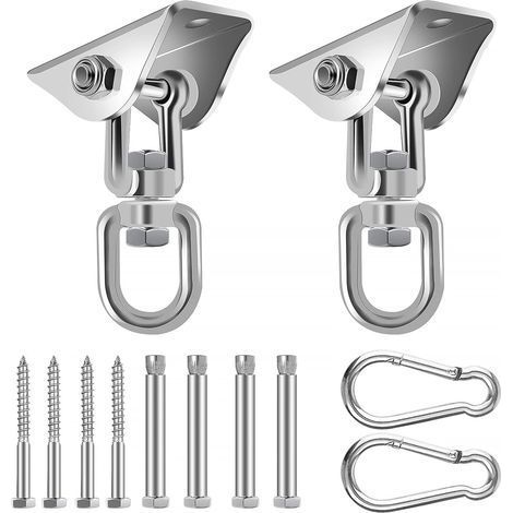 Set mit 2 Deckenhaken (90 mm) für Hängesessel. Robuste Haken. Tragkraft: 450 kg. 360° drehbar. Aus Edelstahl. Montagehalterung für Hängematten, Boxsäcke etc. (1/5)