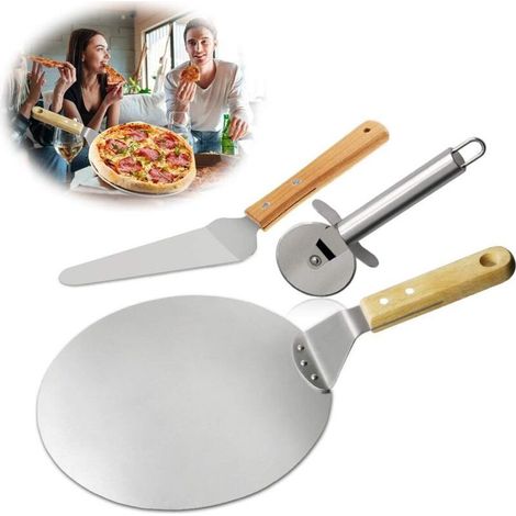 Set de 3 accessoires de cuisine en acier inoxydable – Pelle à pizza, coupe-pizza et moule à pizza – Pour pâtisseries professionnelles (1/5)