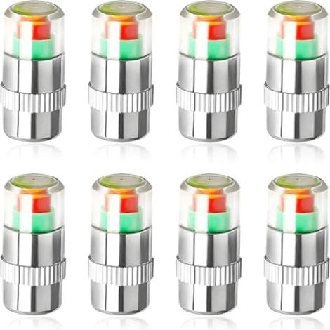 Lot de 8 bouchons de valve de moniteur de pression des pneus 2,4 bar 36 PSI avec 3 alertes oculaires de couleur, faciles à lire, bouchons de valve de pneu pour la plupart des voitures, camions (1/5)
