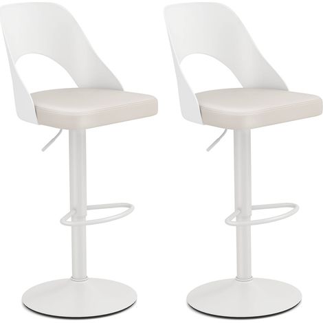 Verstellbare, um 360° drehbare Barhocker, 2er-Set - Weißes PU-Leder