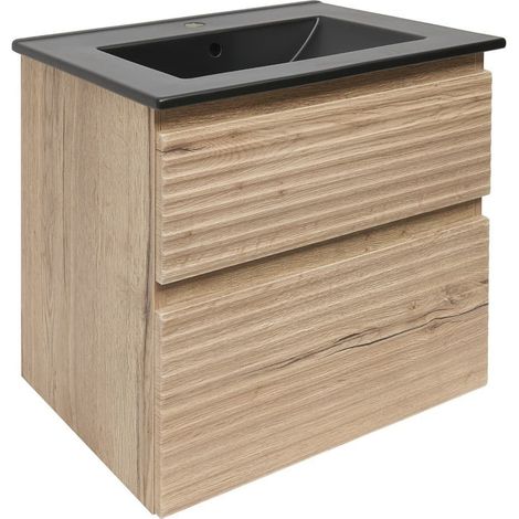 Ensemble meuble avec vasque Naturel Savona 2 tiroirs - 58x53x44,8 - Chêne Halifax (1/5)
