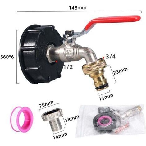 Robinet Universel Réservoir 1000 Litres avec Raccord Tuyau 1/2 Pouce et Adaptateur Arrosage (1/4)