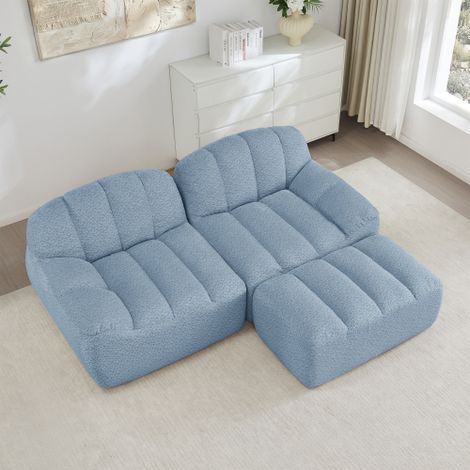 Canapé Modulable d'Angle 2 Places Forme Coquillage, Canapé Sans Structure avec Ottoman, Assise Profonde et Coussins Épais, Sans Montage, pour Salon et Appartement, Bleu (1/5)