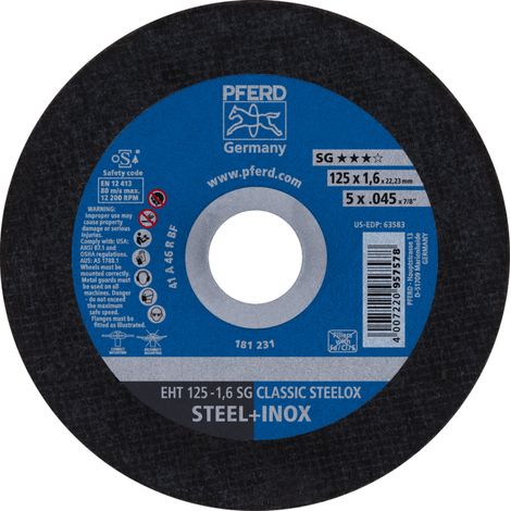 PFERD TOOLS Trennscheibe EHT 125x1,6x22,23 mm gerade Leistungslinie SG CLASSIC STEELOX für Stahl/VA 25 Stk (1/4)