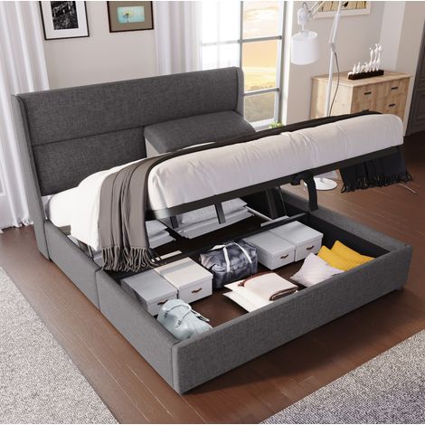 letto contenitore 160x200 testiera regolabile grigio OKMYHOME (1/5)