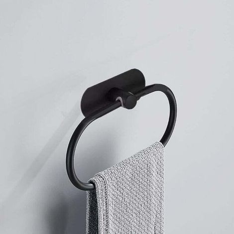 Portasciugamani ovale autoadesivo in acciaio inox, da parete, accessorio per il bagno, 2 kg (nero) (1/4)
