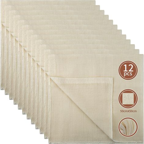 Lot de 12 torchons en pur coton réutilisable et lavable non blanchi pour fromage fait maison, lait de noix, baies, jus de fruits et jus de légumes 50 x 50 cm (1/5)