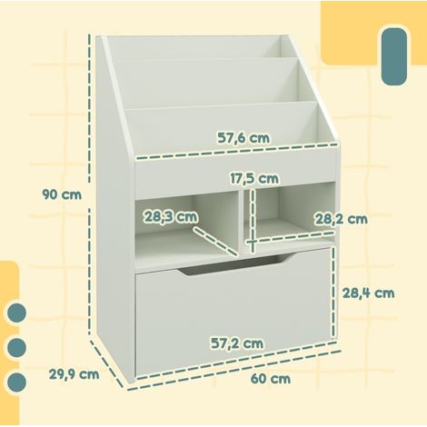 Libreria per bambini 60x29,9x90 cm in MDF verde chiaro con cassetto salvaspazio – MEUBLIV (1/5)