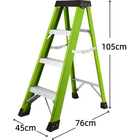 Escabeau pliable double face fibre de verre 3 niveaux, pieds antidérapants, isolant électricité, capacité 150 kg, coloris vert (1/5)