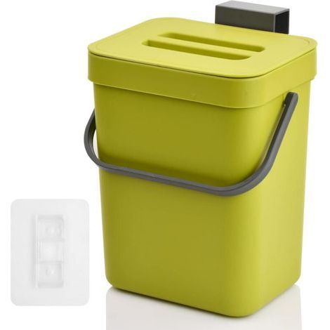 Ikodm – Poubelle à compost 5 L – Fixation murale avec crochets – Plastique sans BPA – Pour déchets alimentaires – Couleur verte (1/5)