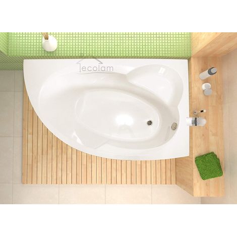 ECOLAM Baignoire de coin en acrylique asymétrique Carmen 170x100 cm version droite Revêtement en polystyrène siphon + silicone (1/5)