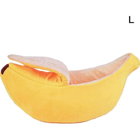 Lit banane pour chat, grotte en peluche jaune amusante, cachette intérieure confortable pour chatons, chiots et petits animaux de compagnie (1/5)