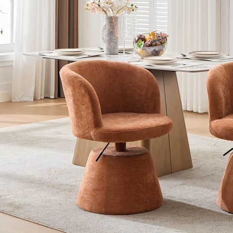 Tabouret de Bar - 57,5x60x92,5cm - Pivotante 360° et Hauteur Réglable en Chenille et Mousse - Orange Terracotta (1/5)