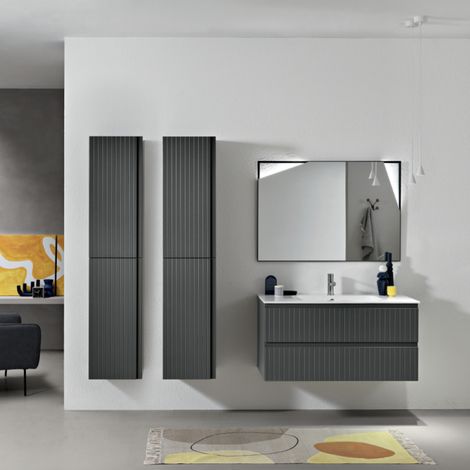 Mobile da bagno sospeso moderno con base 100 ARTICO con 2 cassetti e lavabo ANTRACITE OPACO (1/5)